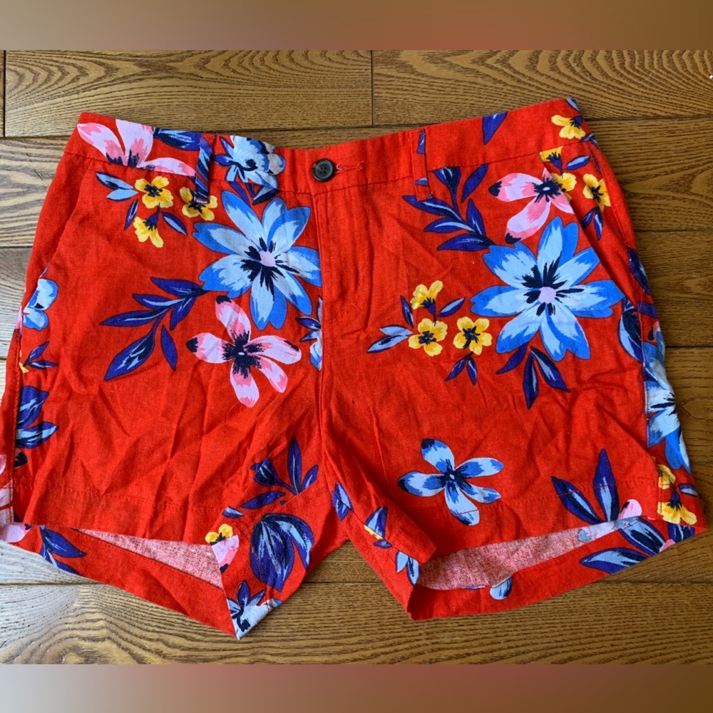 Old Navy Linen Everyday Short, Red Floral, Size 6